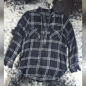 Lucky Brand Black and White Plaid Button-Down Tunic